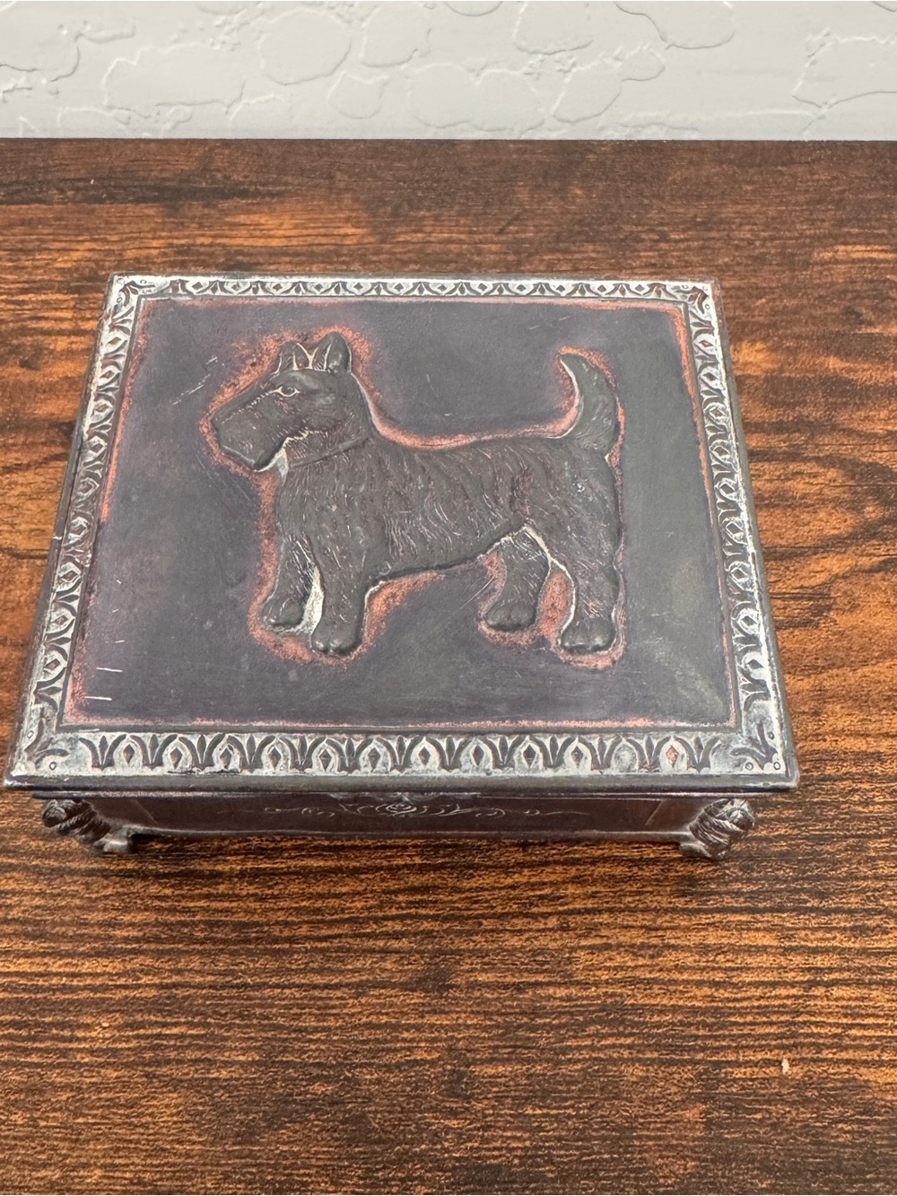 Vintage Metal Hinged Trinket Box Scottie Dog Signed ASA Japan